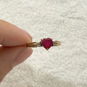 10K Gold Heart Ruby Ring with Diamond Accents Vintage Romance Ring